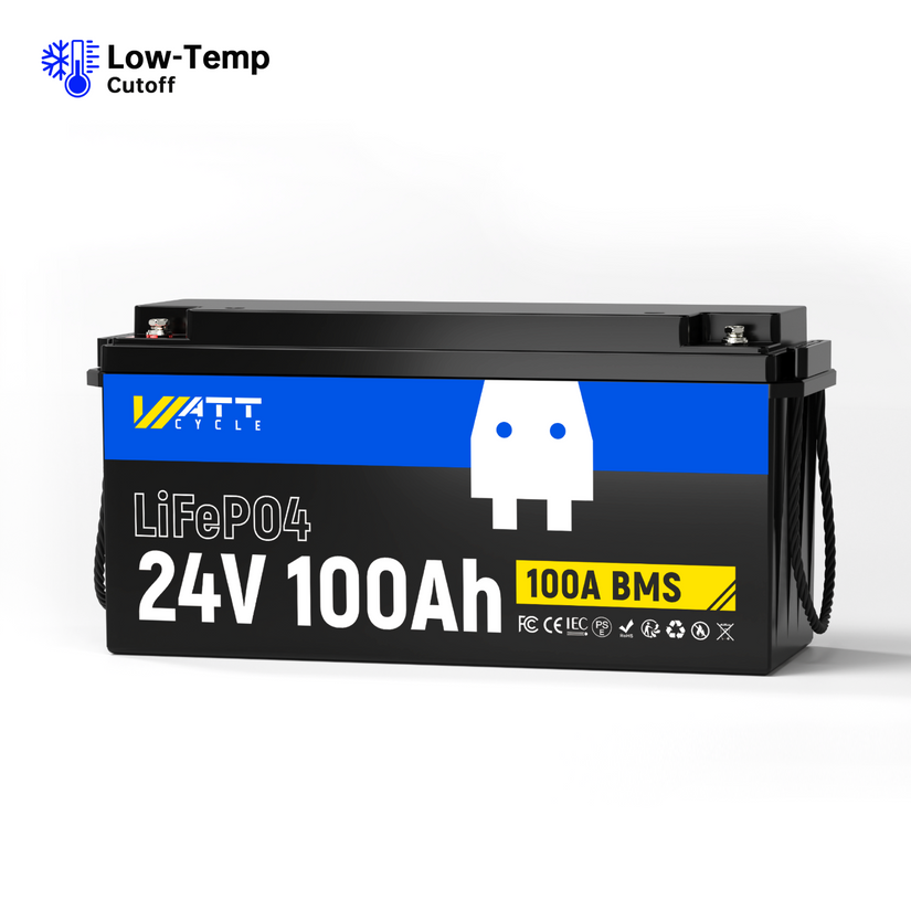 WattCycle 24V 100Ah LiFePO4 Battery with Low-Temp Protection for 30-70 lbs Trolling Motor