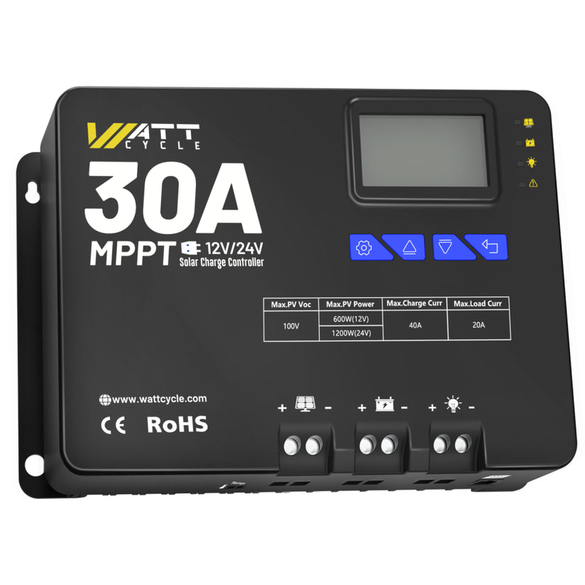 30A MPPT 12V/24V Solar Charge Controller – WattCycle-US