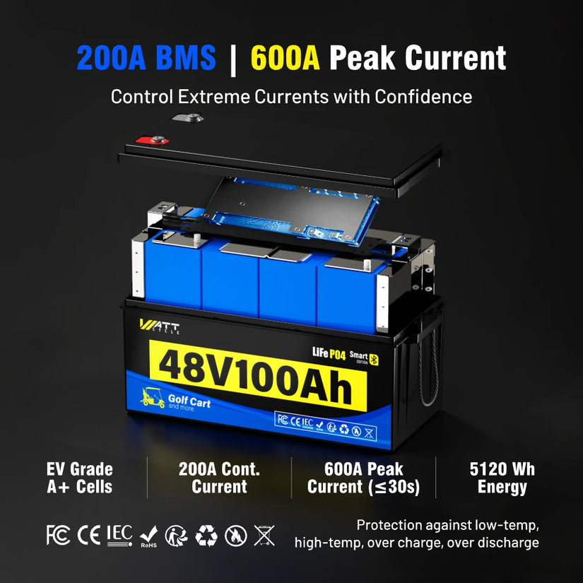 [Free Monitor] 48V 100Ah Golf Cart Bluetooth LiFePO₄ Lithium Battey - 200A BMS