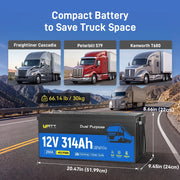 ⚡️Early Driver Price: $699⚡️WattCycle 12V 314Ah Dual Purpose LiFePO4 Battery for Semi Truck Starter & Sleeper Cab | 1800 CCA | Bluetooth & Self-Heating