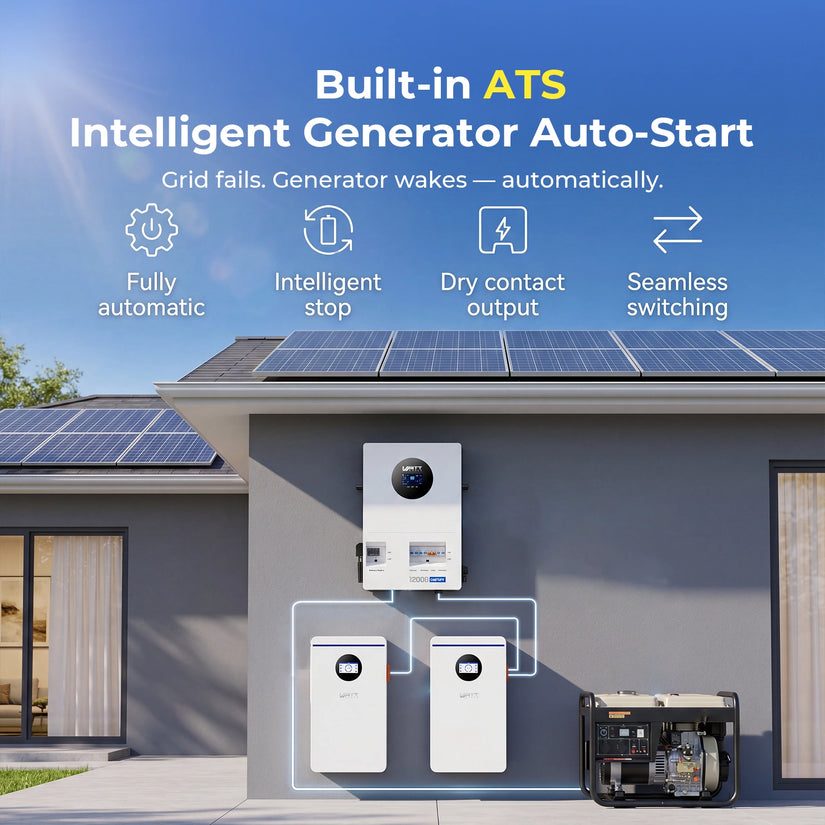 WattCycle 12kW Split-Phase Inverter with 200A Grid Bypass - 24kW Dual MPPT & 250A Hybrid Charging
