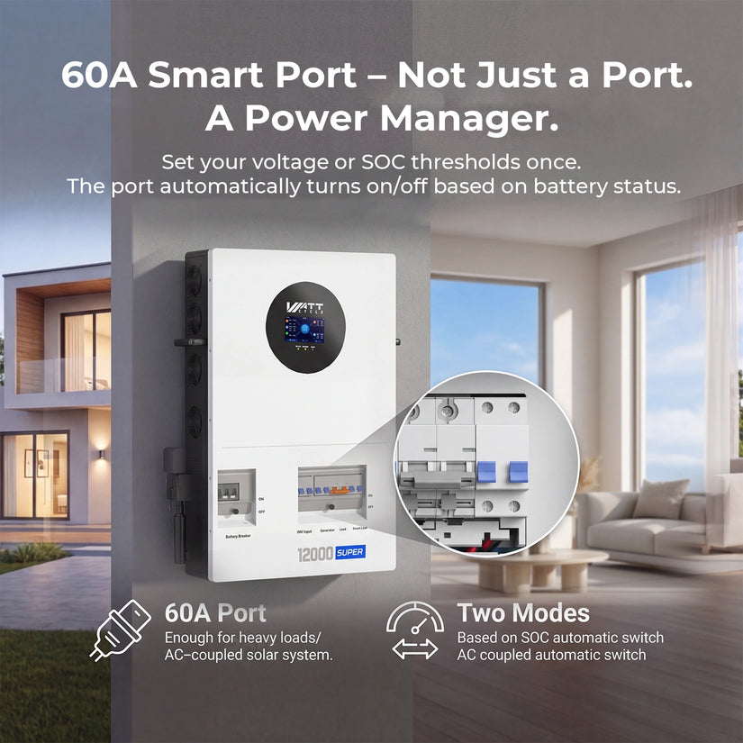 WattCycle 12kW Split-Phase Inverter with 200A Grid Bypass - 24kW Dual MPPT & 250A Hybrid Charging