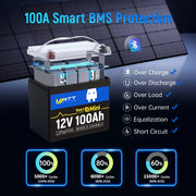 WattCycle 12V 100Ah Mini Bluetooth LiFePO₄ Battery Group 22NF Lightweight Compact Power