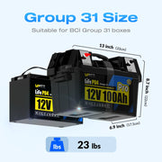 Wattcycle 12V 100Ah Group 31 Pro LiFePO4 Battery with 110A BMS