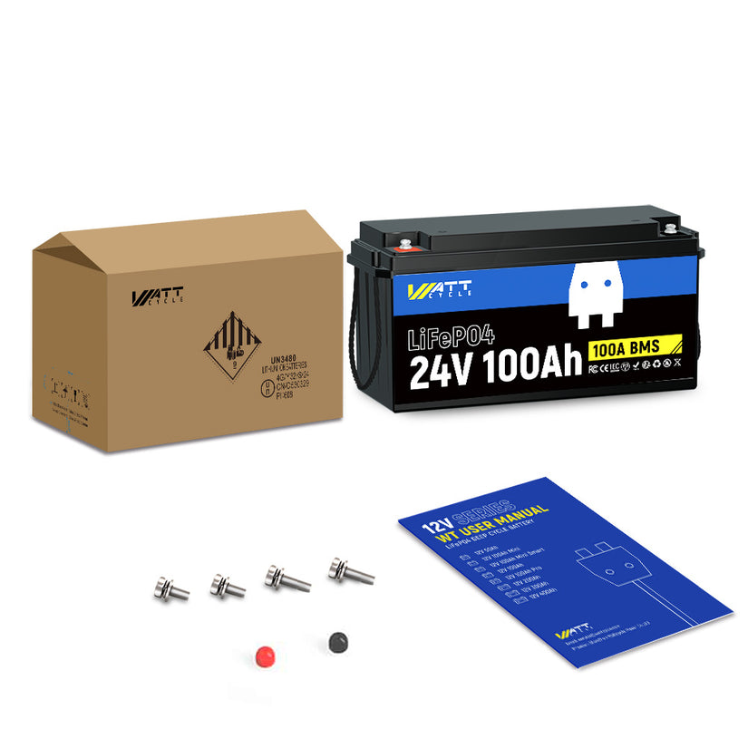 WattCycle 24V 100Ah LiFePO4 Battery with Low-Temp Protection for 30-70 lbs Trolling Motor