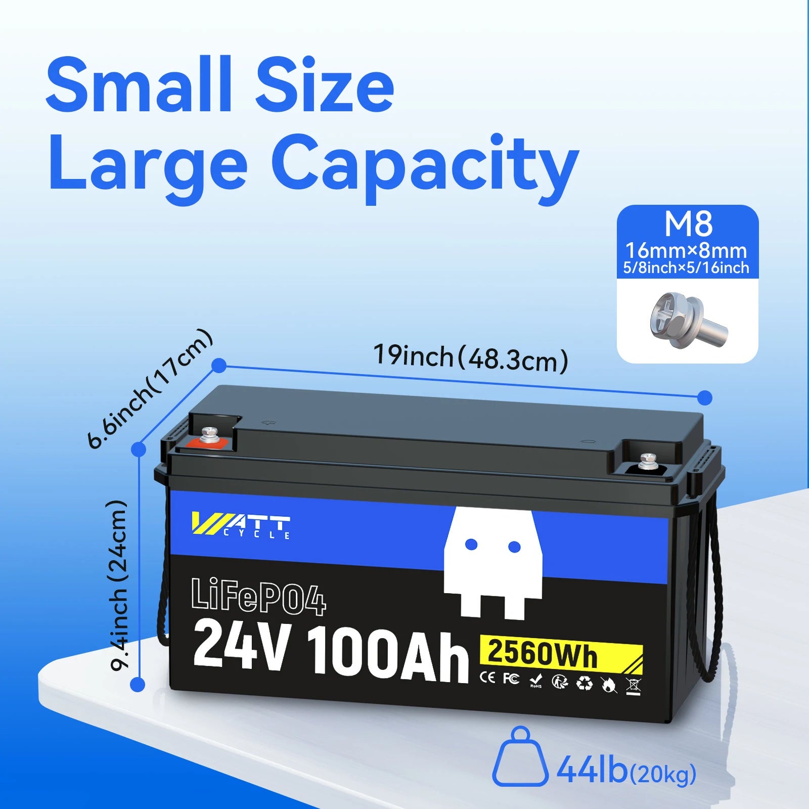 24V 100Ah LiFePO4 Battery Kit with 500A Monitor