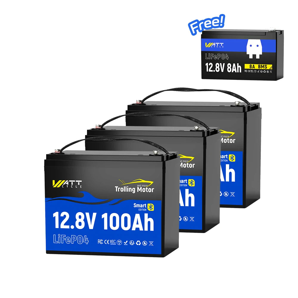 【Free 12V 8Ah】36V 100Ah LiFePO4 Battery for Trolling Motors Set