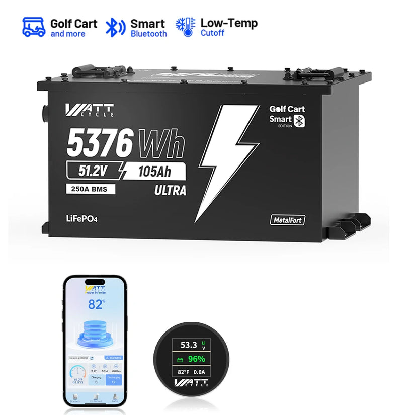 [Free Monitor] Wattcycle 48V 105Ah Golf Cart Bluetooth LiFePO₄ Lithium Battery – 250A BMS for High Torque & Hills