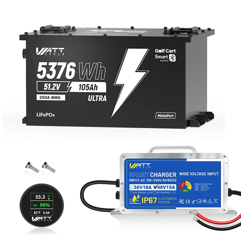 [Free Monitor] WattCycle 48V 105Ah 250A BMS Golf Cart Bluetooth LiFePO₄ Battery Kit