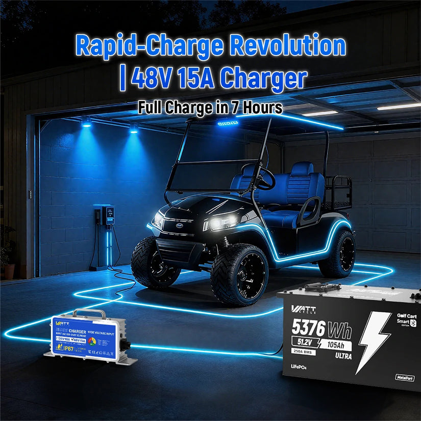 [Free Monitor] Wattcycle 48V 105Ah Golf Cart Bluetooth LiFePO₄ Lithium Battery – 250A BMS for High Torque & Hills