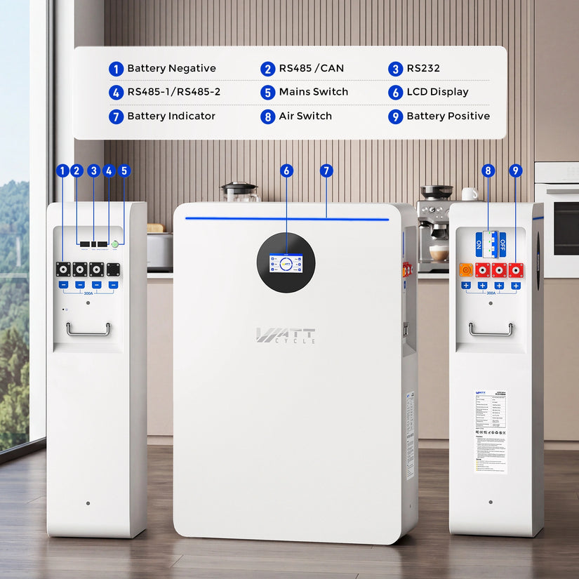 WattCycle 51.2V 628Ah 32kWh Smart LiFePO4 Solar Home Energy Storage System - Active Balancing