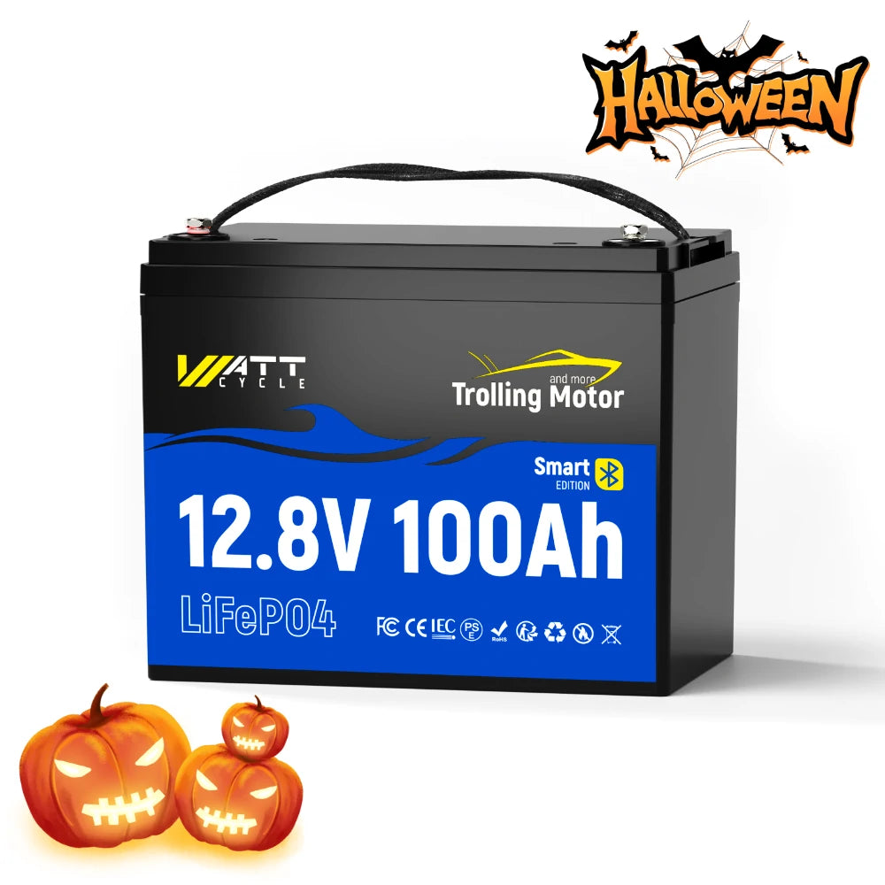 Wattcycle 12V 100Ah LiFePO4 Bluetooth Battery for 30–70lb Trolling Motors with 120A BMS Upgrade