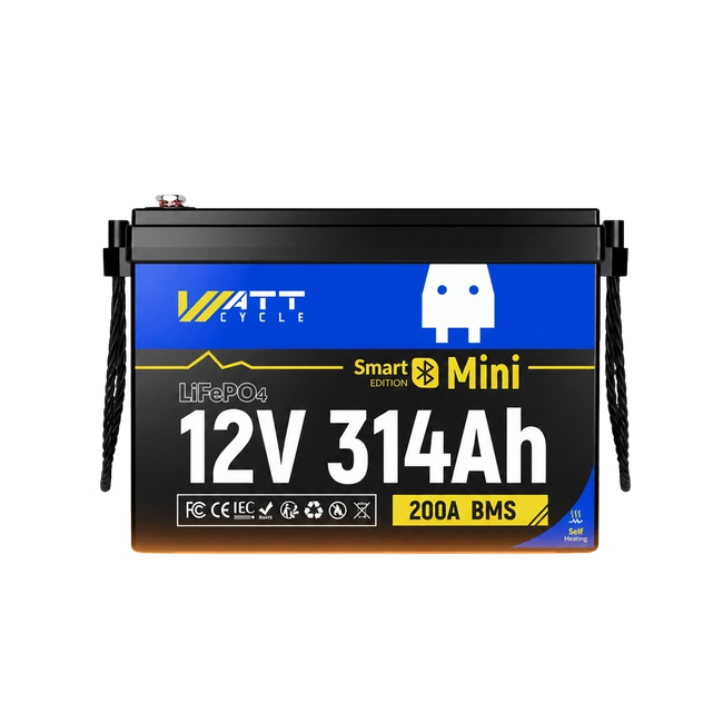WattCycle 12V 314Ah Mini Self-heating Smart LiFePO₄ Battery | Heavy-Gauge Internal Cabling & Continuous 200A BMS