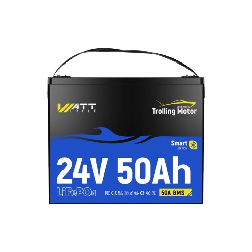 WattCycle 24V 50Ah TM Bluetooth LiFePO4 Battery for 70-100lb Marine Trolling Motor
