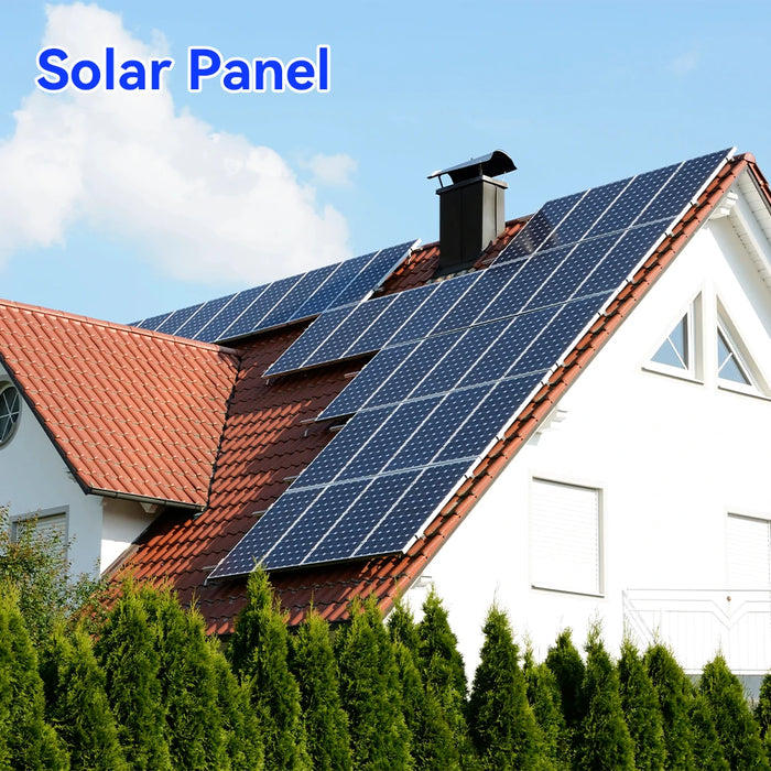 Solar panels charge the lithium batteries