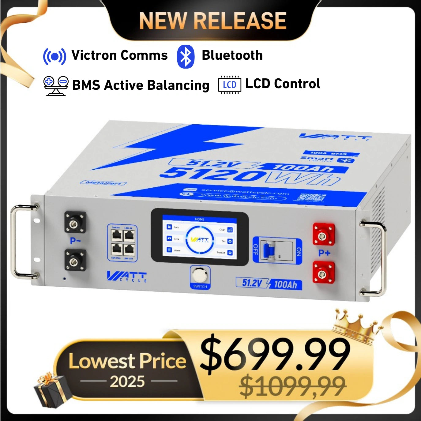 ⚡️Super Early Bird Price: $699.99⚡️ Flagship 48V 100Ah LiFePO₄ Server Rack Battery with Active Balancing, LCD, Bluetooth & Smart Comms